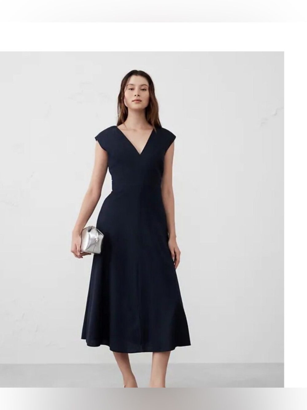 Banana Republic Navy Linen Blend midi dress with cap sleeves & tie waist.  Sz 10